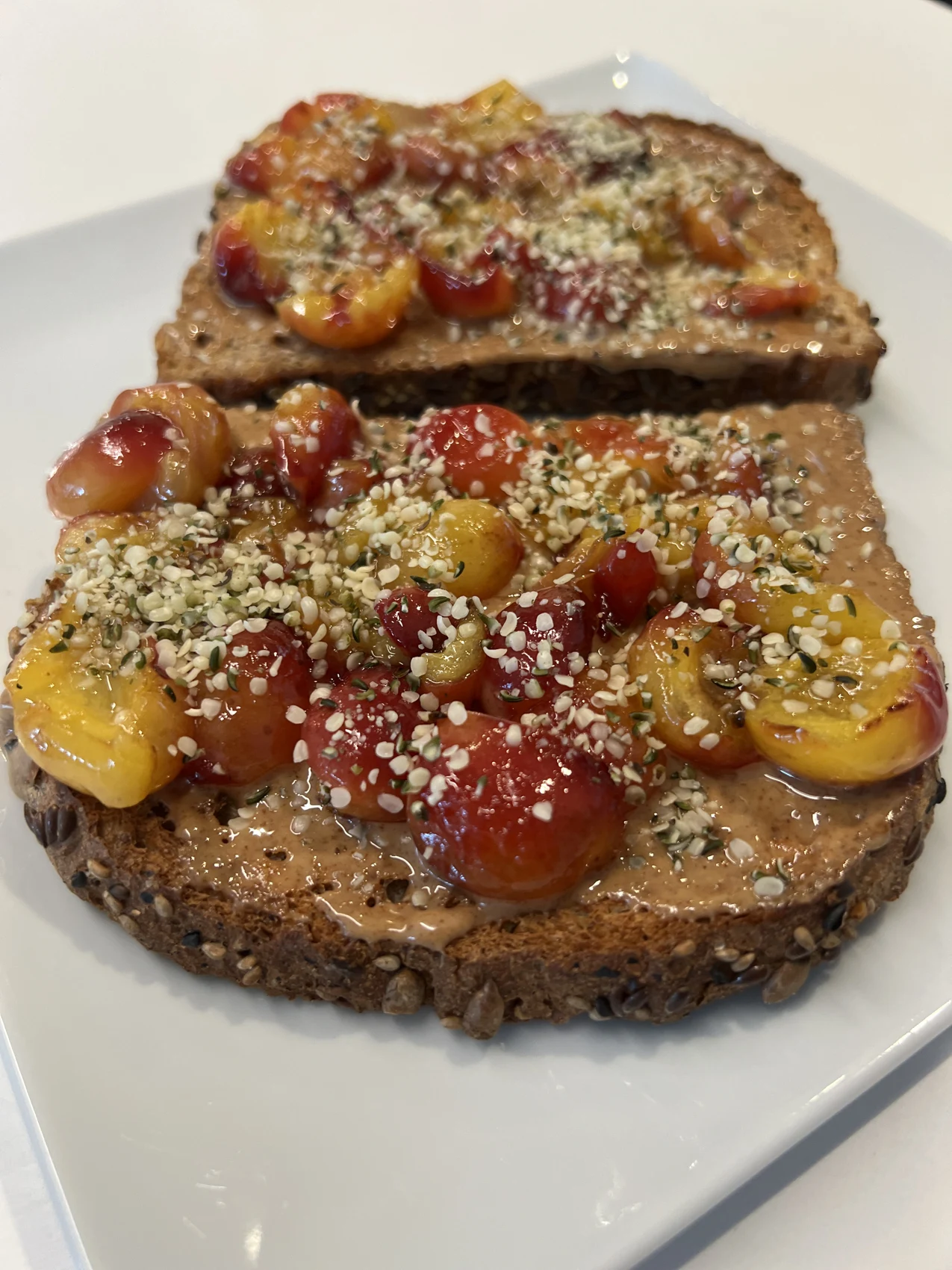 Cherry almond butter toast photographed for a Veginner Cooking recipe